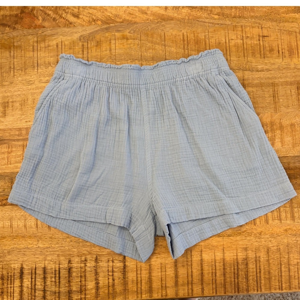 H&M Cotton Gauze Shorts Women M Coastal Muslin Elastic Waist Beach Vacation Blue